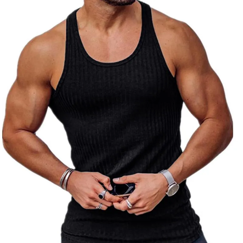Men's Knitted Vertical Stripe Athletic Fit Racerback Tank Top 92662830X sold by Manly product image thumbnail 2