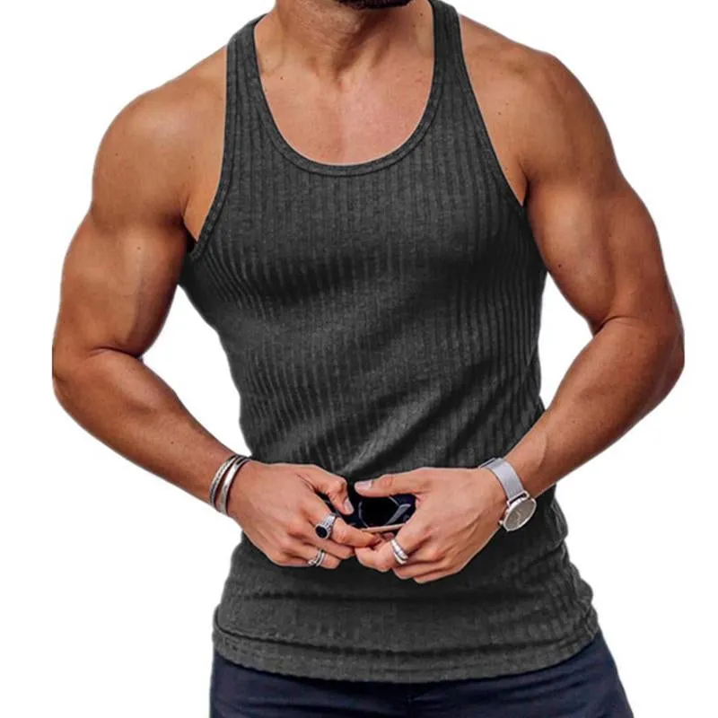 Men's Knitted Vertical Stripe Athletic Fit Racerback Tank Top 92662830X sold by Manly product image thumbnail 3