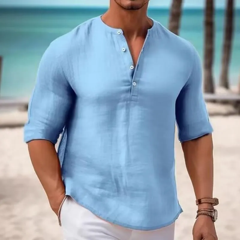 Men's Solid Soft Cotton Henley Collar Half Sleeve T-shirt 09978929Z sold by Manly product image thumbnail 3
