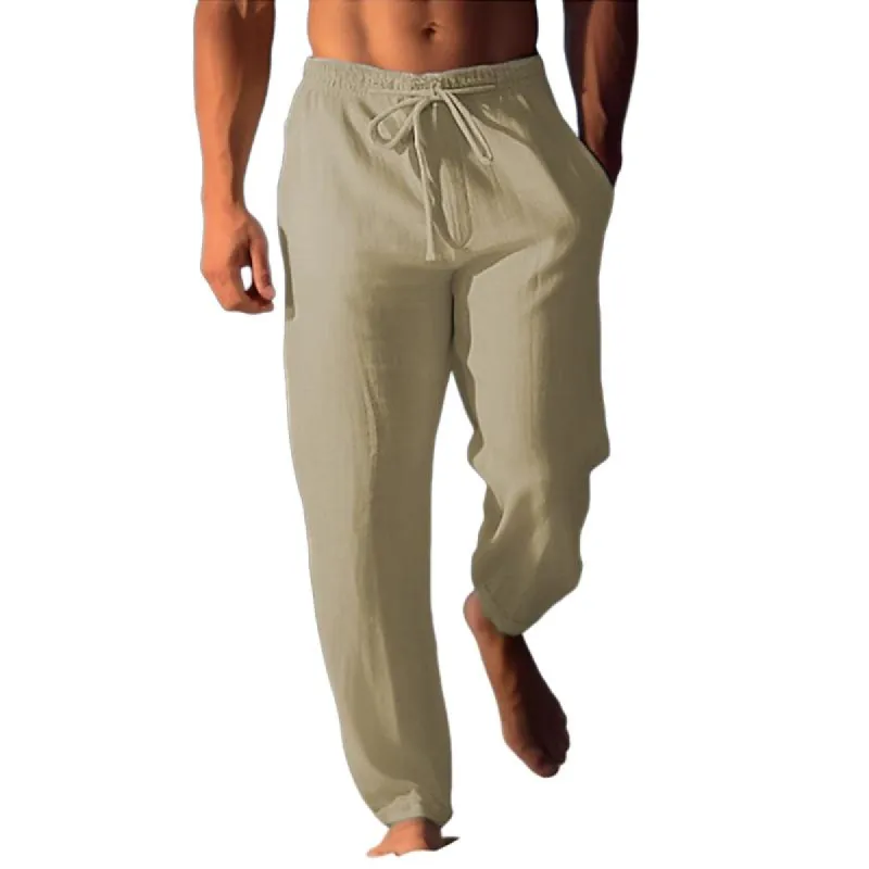 Men's Linen Beach Drawstring Stretch Casual Pants 69797799X sold by Manly