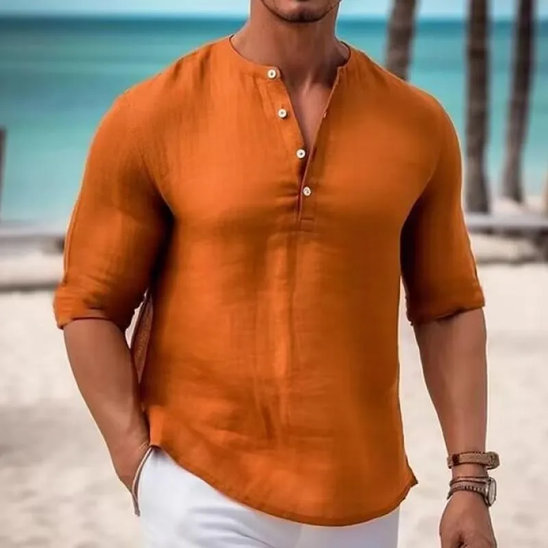 Men's Solid Soft Cotton Henley Collar Half Sleeve T-shirt 09978929Z sold by Manly product image thumbnail 4