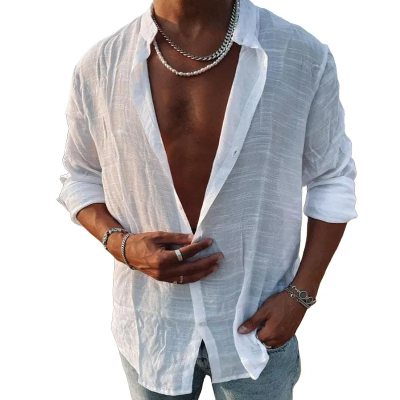 Men's Casual Simple Solid Color Long Sleeve Shirt 08548572TO sold by Manly