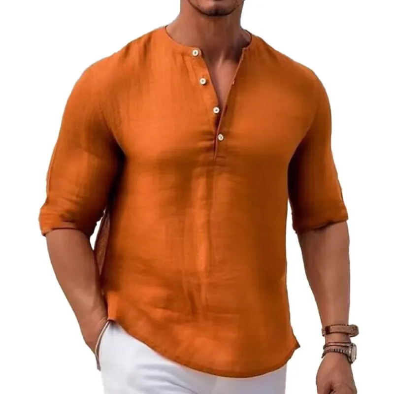 Men's Solid Soft Cotton Henley Collar Half Sleeve T-shirt 09978929Z sold by Manly