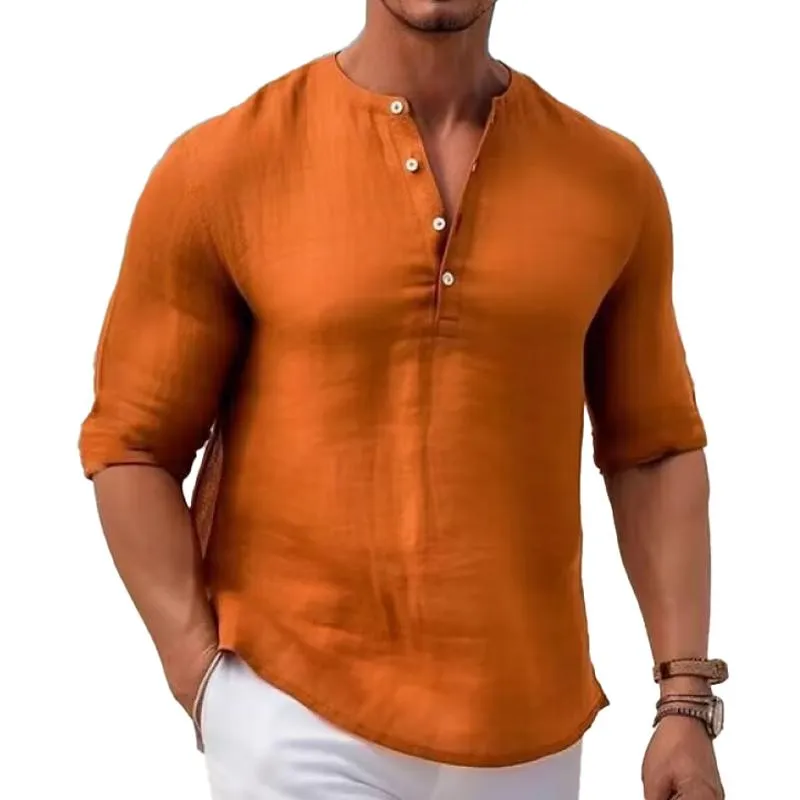 Men's Solid Soft Cotton Henley Collar Half Sleeve T-shirt 09978929Z sold by Manly