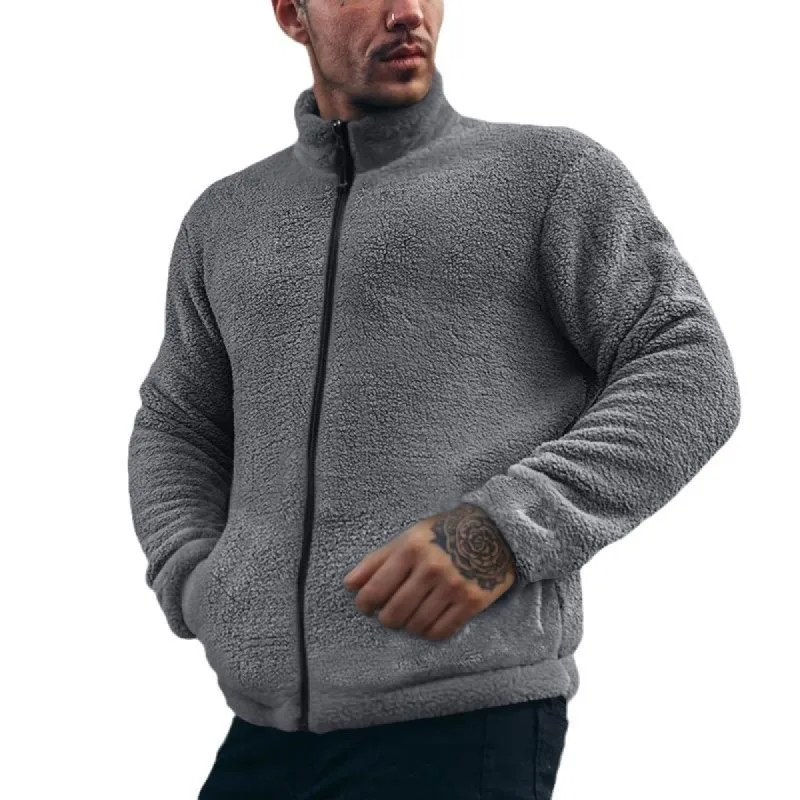 Men's Solid Color Plush  Zipper Jacket 83944785X sold by Manly