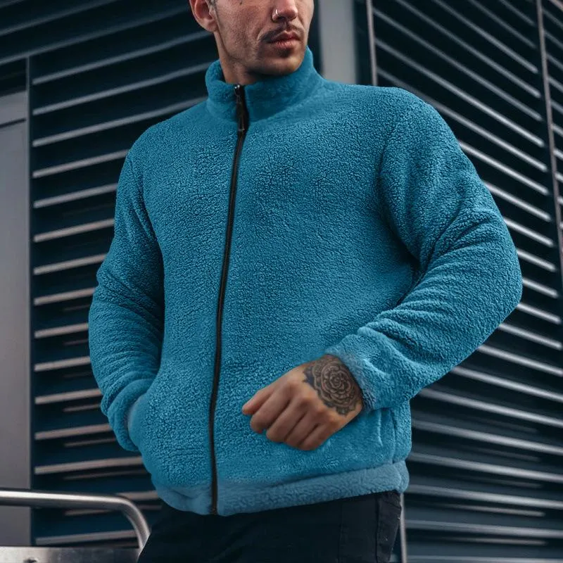 Men's Solid Color Plush Zipper Jacket 83944785X sold by Manly product image thumbnail 2