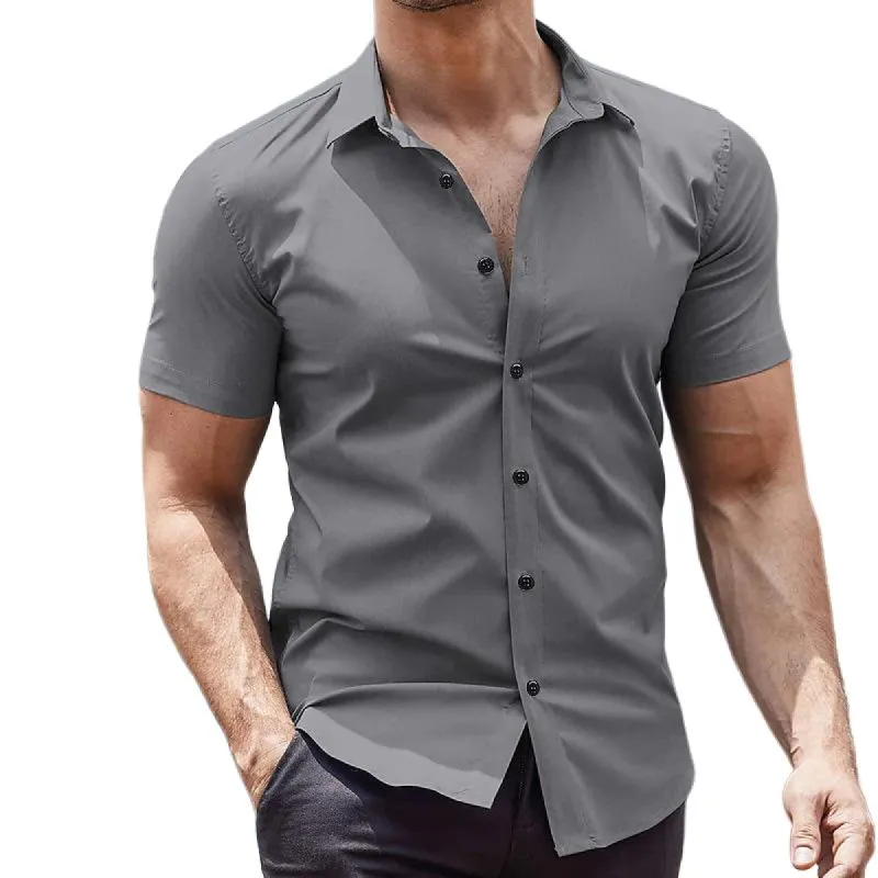 Men's Solid Color Casual Short Sleeve Shirt 35551691X sold by Manly