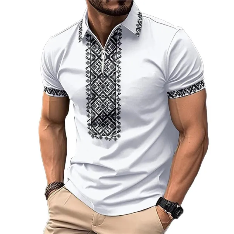 Men's Casual Ethnic Graphic Print Short-Sleeved Polo Shirt 30544909Y made by Manly