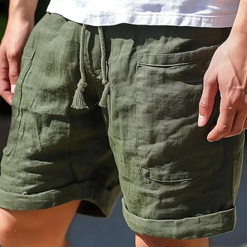 Men's Casual Cotton and Linen Blend Patch Pocket Elastic Waist Shorts 75555492M sold by Manly product image thumbnail 3