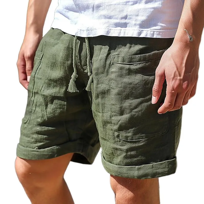 Men's Casual Cotton and Linen Blend Patch Pocket Elastic Waist Shorts 75555492M sold by Manly