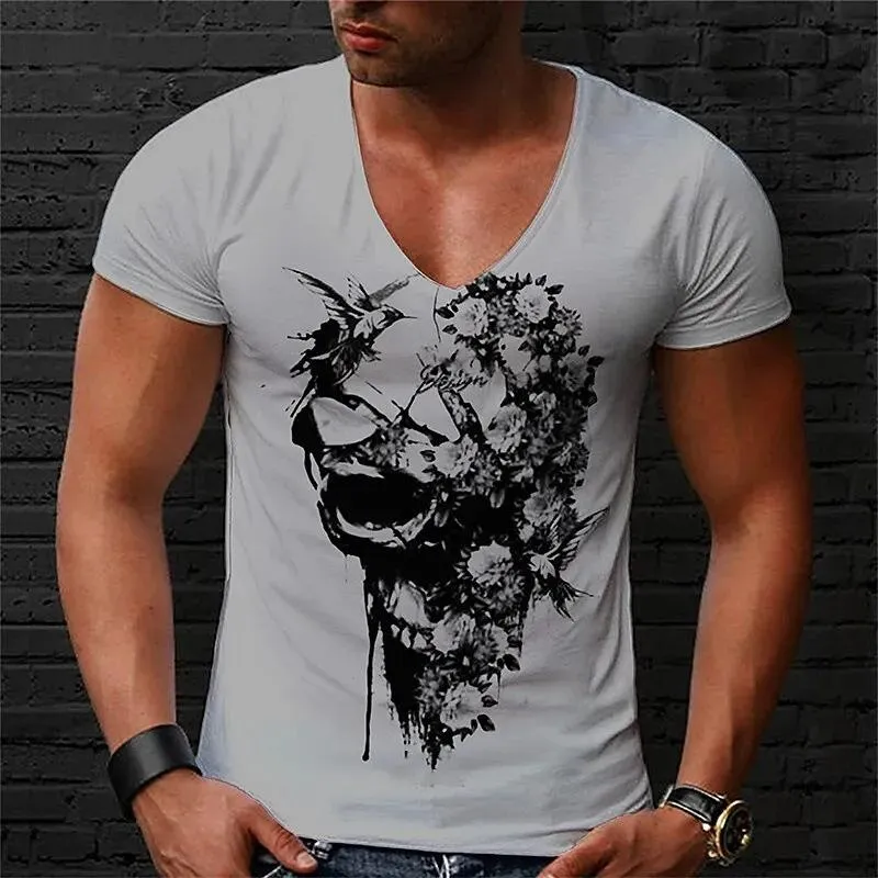 Men's Skull Print V-Neck Short Sleeve T-Shirt 39834335X sold by Manly product image thumbnail 5