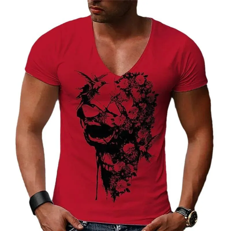 Men's Skull Print V-Neck Short Sleeve T-Shirt 39834335X sold by Manly