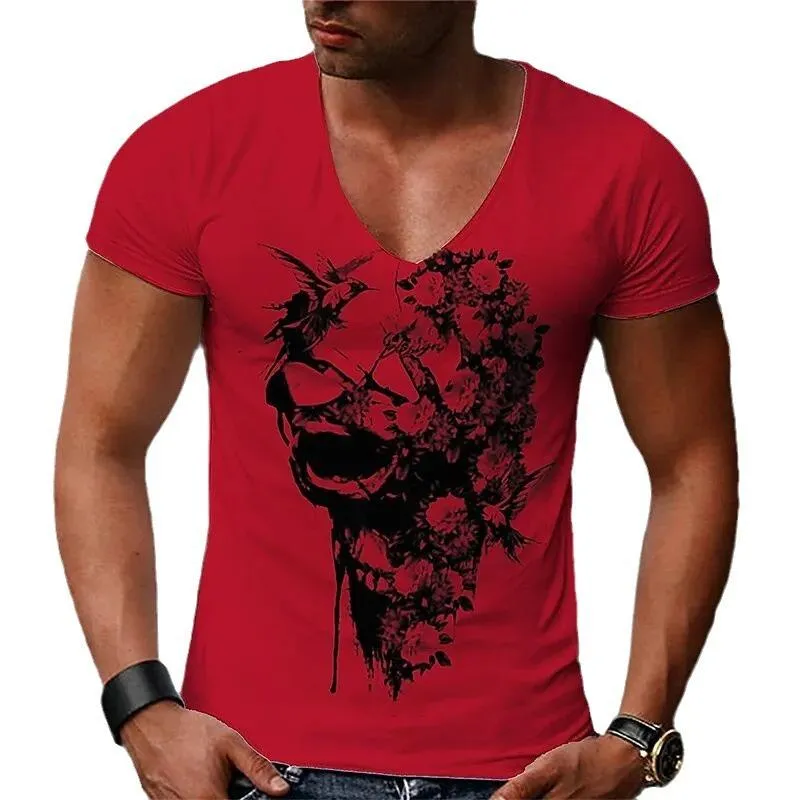 Men's Skull Print V-Neck Short Sleeve T-Shirt 39834335X sold by Manly