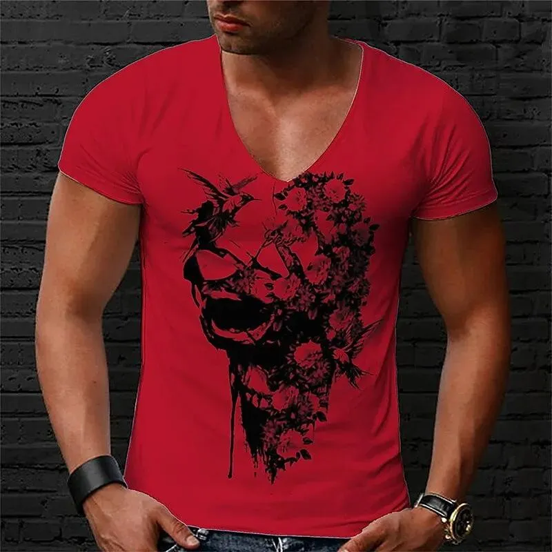 Men's Skull Print V-Neck Short Sleeve T-Shirt 39834335X sold by Manly product image thumbnail 4