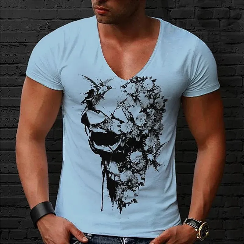 Men's Skull Print V-Neck Short Sleeve T-Shirt 39834335X sold by Manly product image thumbnail 3
