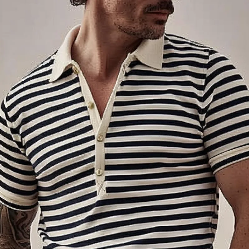 Men's Striped Lapel Short Sleeve Polo Shirt 68617295Z sold by Manly product image thumbnail 3