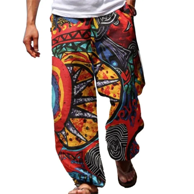 Men's Casual Printed Elastic Waist Loose Straight Pants 16121825M sold by Manly