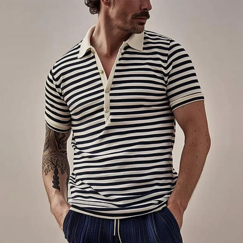 Men's Striped Lapel Short Sleeve Polo Shirt 68617295Z sold by Manly product image thumbnail 2