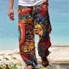Men's Casual Printed Elastic Waist Loose Straight Pants 16121825M sold by Manly