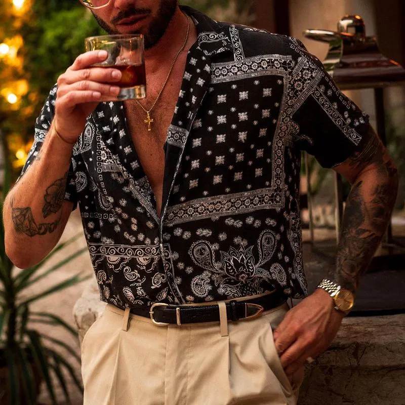 Men's Paisley Print Lapel Short Sleeve Casual Shirt 53716642Z sold by Manly product image thumbnail 5