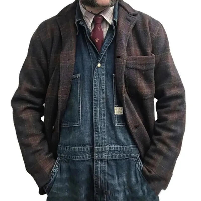 Men's Retro Checkered Lapel Loose Jacket 84918520X sold by Manly