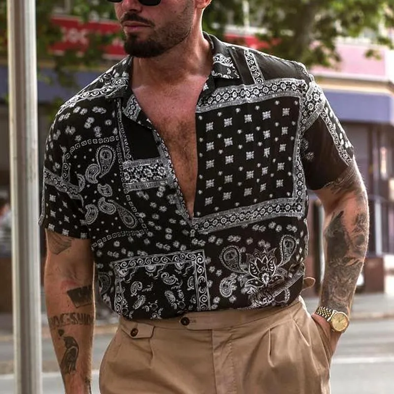 Men's Paisley Print Lapel Short Sleeve Casual Shirt 53716642Z sold by Manly product image thumbnail 3