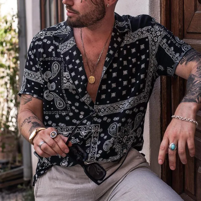 Men's Paisley Print Lapel Short Sleeve Casual Shirt 53716642Z sold by Manly product image thumbnail 2