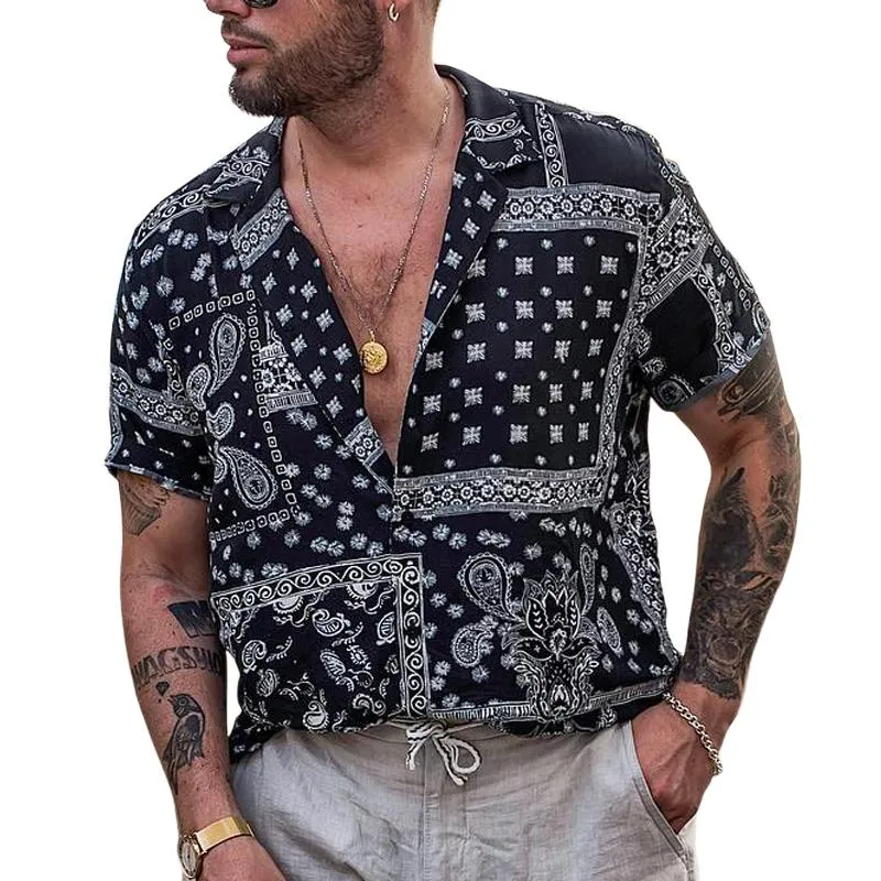 Men's Paisley Print Lapel Short Sleeve Casual Shirt 53716642Z sold by Manly