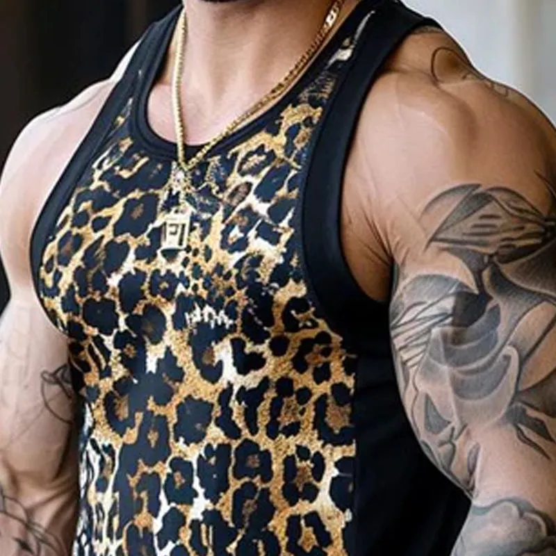Men's Casual Round Neck Leopard Print Patchwork Tank Top 63099234M sold by Manly product image thumbnail 3
