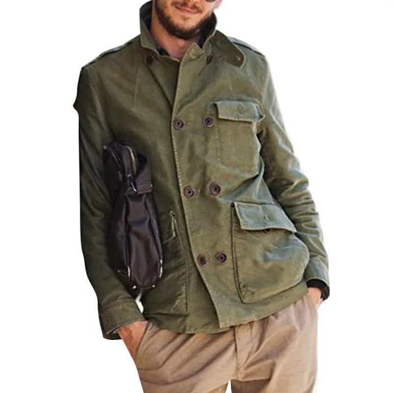 Men's Vintage Solid Color Lapel Multi Pocket Jacket 81849528Y sold by Manly