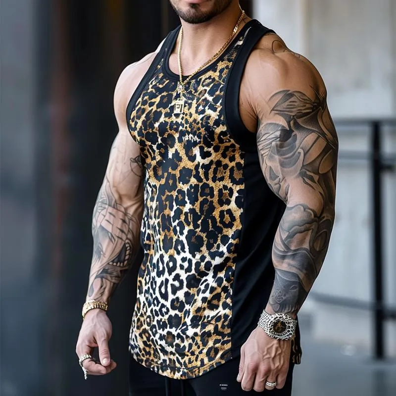 Men's Casual Round Neck Leopard Print Patchwork Tank Top 63099234M sold by Manly product image thumbnail 2