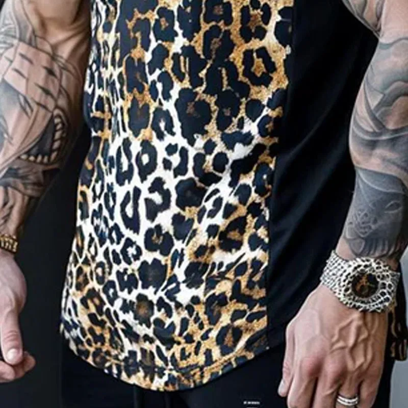 Men's Casual Round Neck Leopard Print Patchwork Tank Top 63099234M sold by Manly product image thumbnail 4