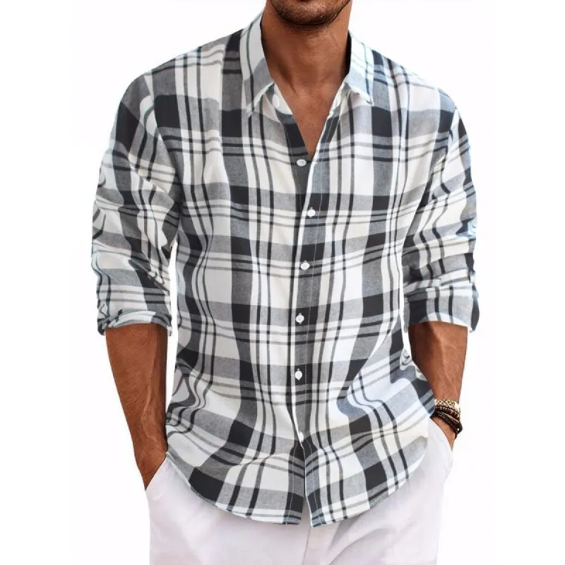 Men's Casual Plaid Lapel Slim Fit Long Sleeve Shirt 55078194M sold by Manly