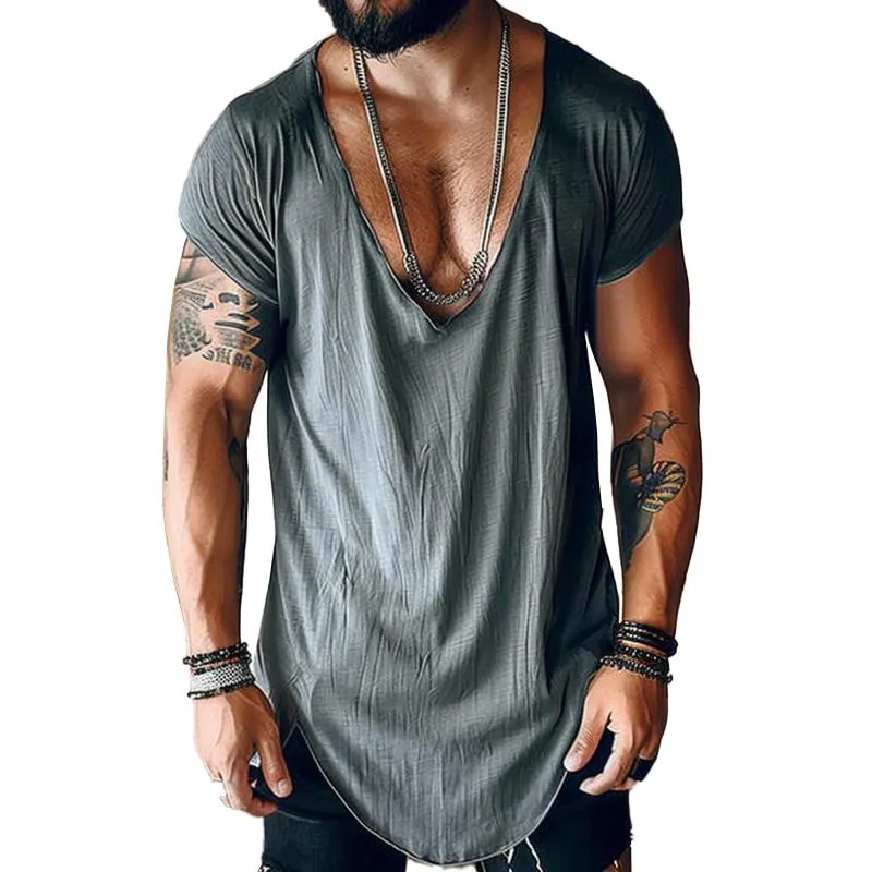 Men's Casual Cotton Blended V Neck Loose Short-sleeved T-shirt 10524924M sold by Manly