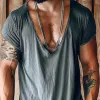 Men's Casual Cotton Blended V Neck Loose Short-sleeved T-shirt 10524924M sold by Manly