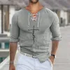 Men's Cotton and Linen Loose V-neck  T-shirt 58151896X sold by Manly