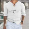 Men's Cotton and Linen Loose V-neck  T-shirt 58151896X sold by Manly