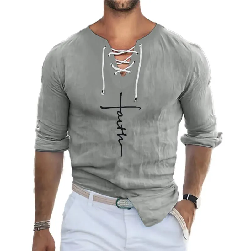 Men's Cotton and Linen Loose V-neck  T-shirt 58151896X sold by Manly