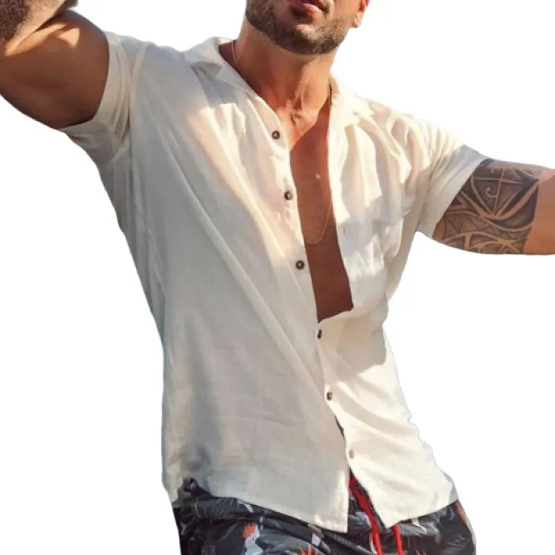 Men's Casual Simple Solid Color Short-sleeved Shirt 61804685TO sold by Manly