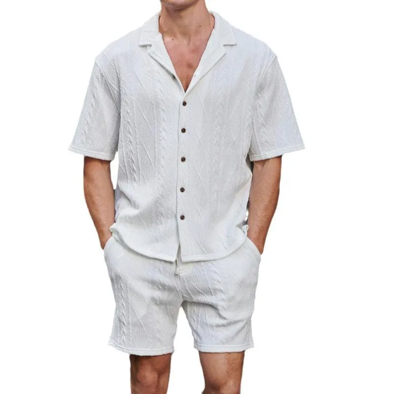 Men's Jacquard Texture Short-Sleeved Shirt And Shorts Set 62387290Y sold by Manly