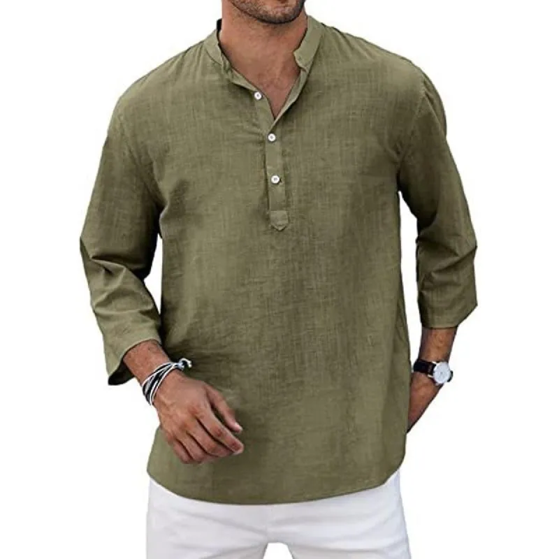 Men's Casual Solid Color Stand Collar Long Sleeve Shirt 57428991Y sold by Manly