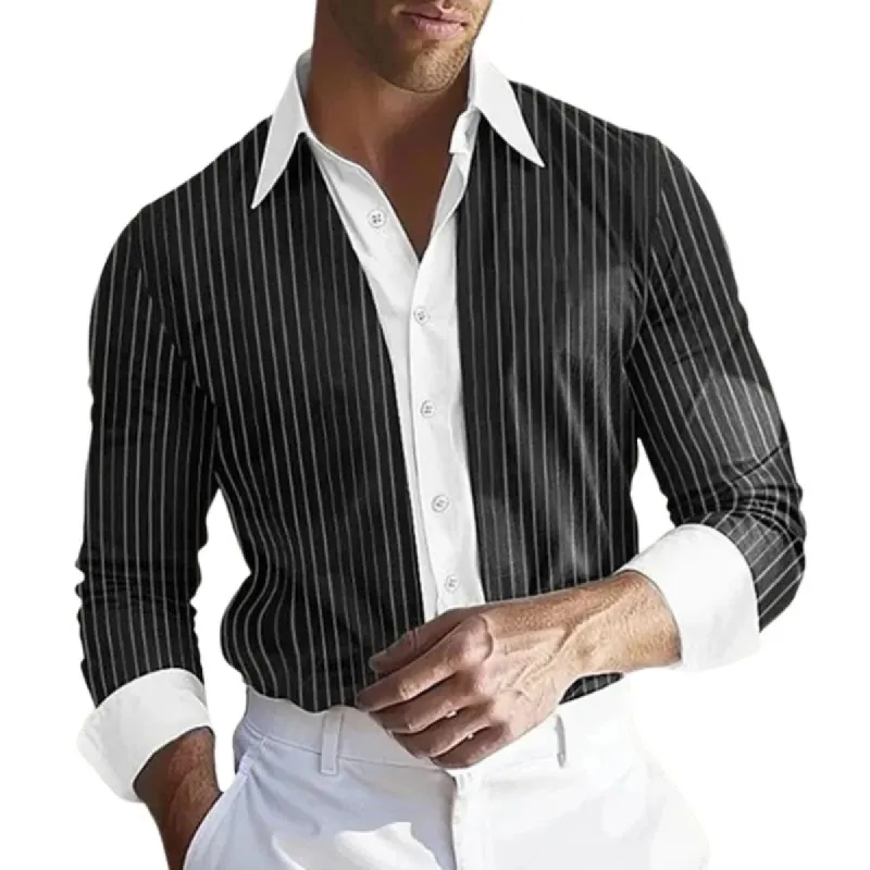 Men's Striped Colorblock Print Long Sleeve Shirt 55200791Y sold by Manly