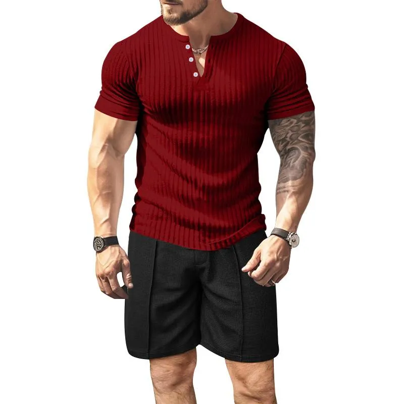 Men's Casual Solid Color Short-Sleeved T-Shirt Shorts Set 83580064Y sold by Manly product image thumbnail 3