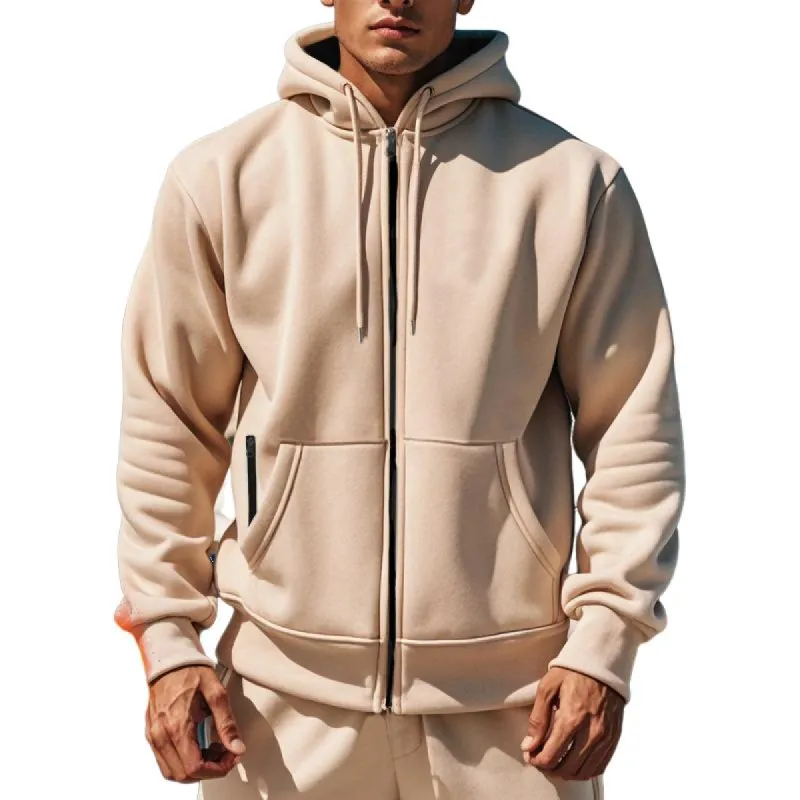 Men's Solid Color Plush Long Sleeve Zip Hoodie 35139061Z sold by Manly