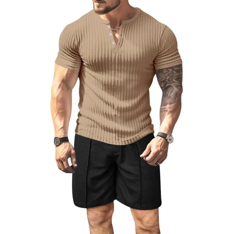 Men's Casual Solid Color Short-Sleeved T-Shirt Shorts Set 83580064Y sold by Manly