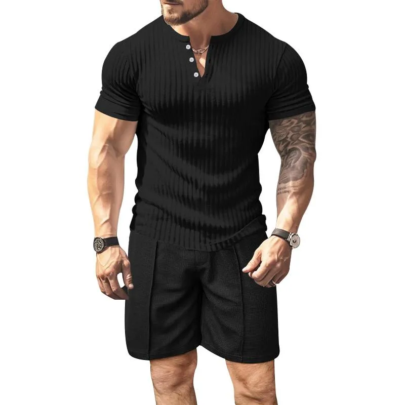 Men's Casual Solid Color Short-Sleeved T-Shirt Shorts Set 83580064Y sold by Manly product image thumbnail 2
