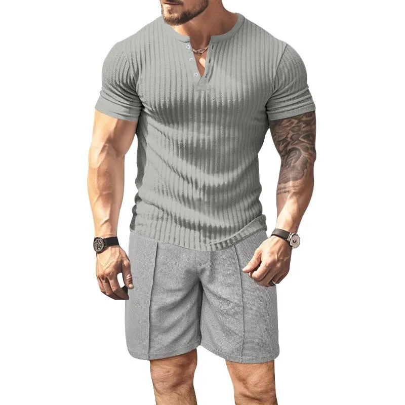 Men's Casual Solid Color Short-Sleeved T-Shirt Shorts Set 83580064Y sold by Manly product image thumbnail 5