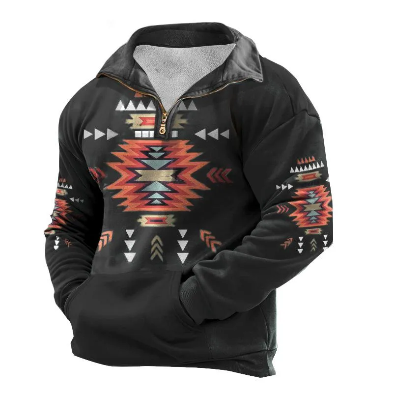 Men's Vintage Printed Zipper Lapel Long Sleeve Sweatshirt 65938356Y sold by Manly product image thumbnail 3