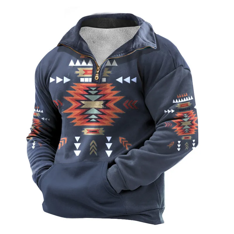 Men's Vintage Printed Zipper Lapel Long Sleeve Sweatshirt 65938356Y sold by Manly