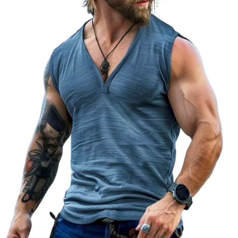 Men's Retro Floral V-neck Tank Top 04521302TO sold by Manly